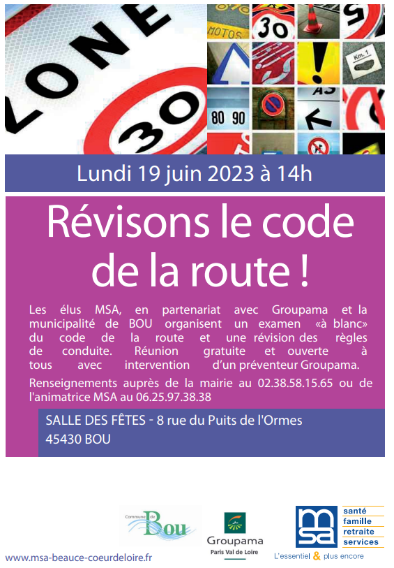 MSA – Réunion « prévention routière » – 19 juin à BOU
