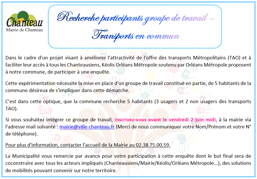 Recherche Participants Groupe de Travail – Transports en commun