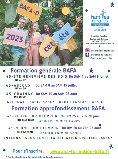 Familles Rurales organise des formations BAFA sur l’Eté 2023