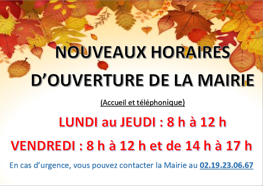 Nouveaux Horaires Mairie