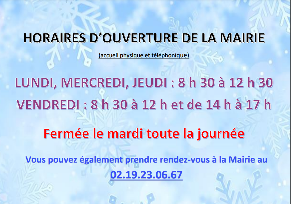 Nouveaux Horaires Mairie