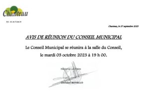 Conseil Municipal- Mardi 03 octobre – 19h