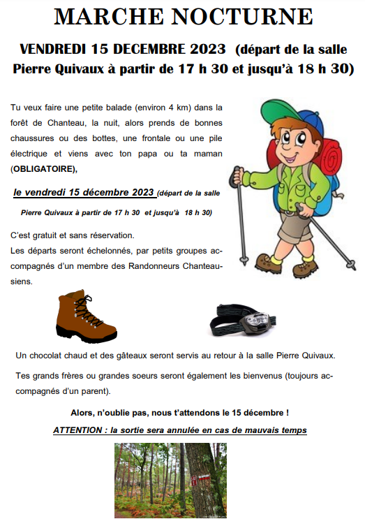 Les randonneurs chanteausiens – MARCHE NOCTURNE – VENDREDI 15 DECEMBRE 2023