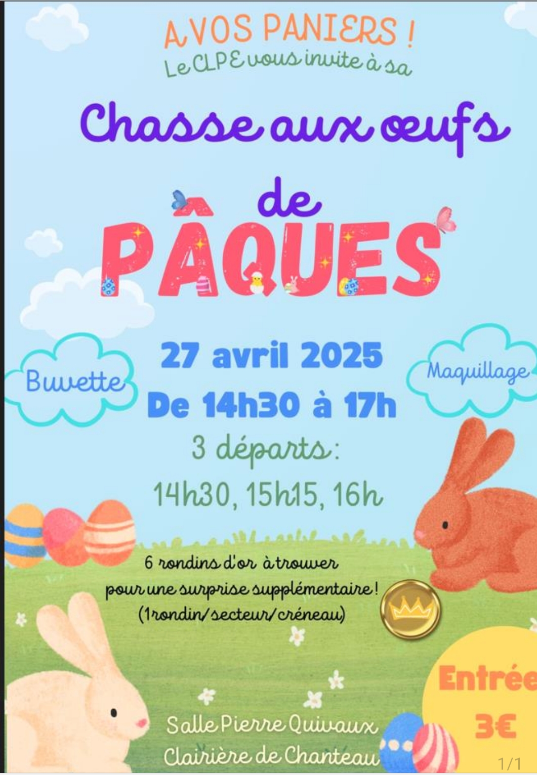 Chasse aux œufs de Pâques organisée par le CLPE – 27/04