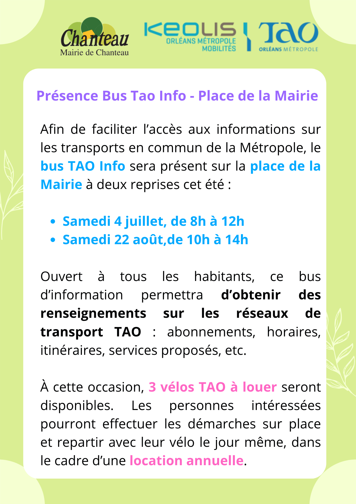 Présence Bus TAO Info – Place de la Mairie